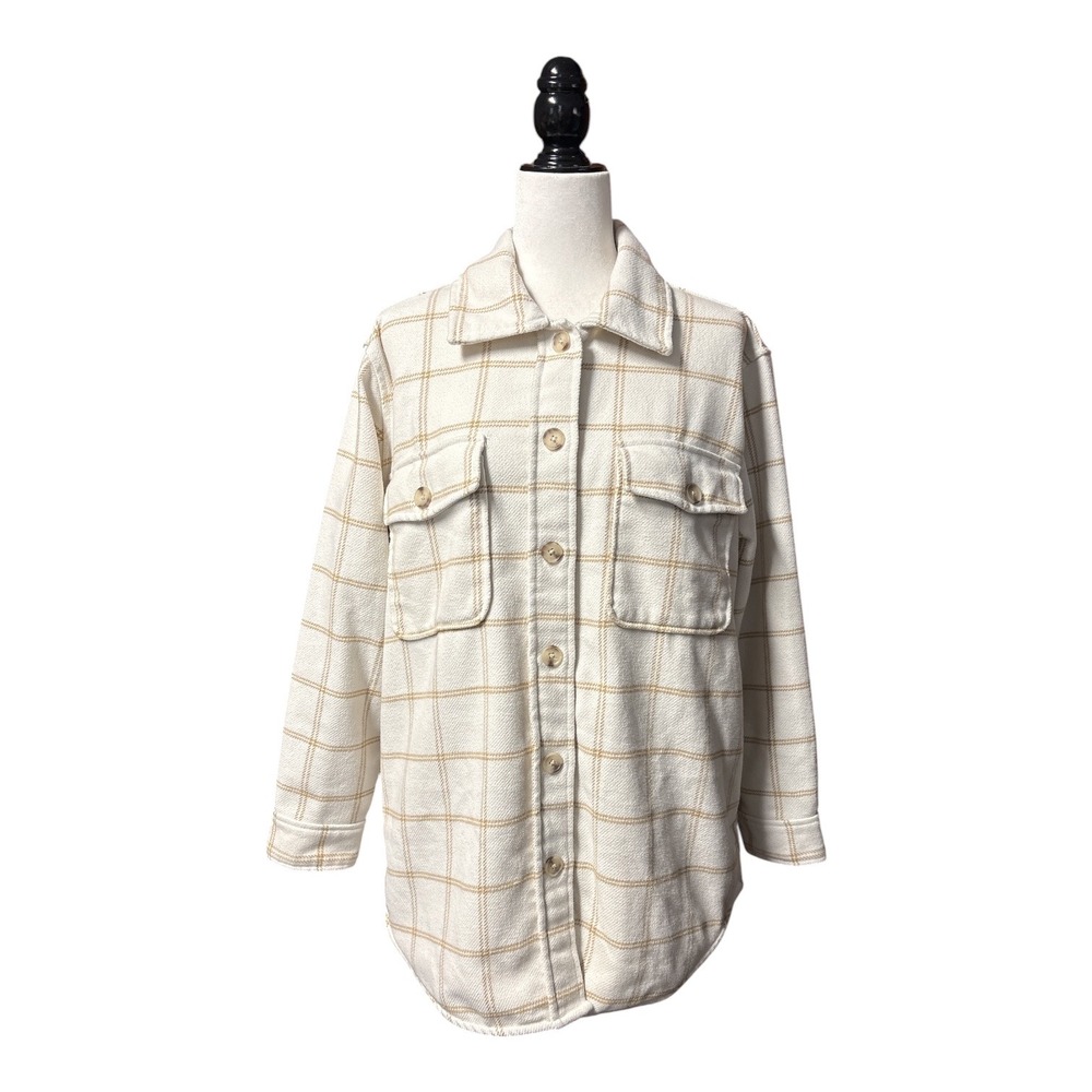 Tilley Endurables Women Plaid Wool Blend Shacket Cream Tan Large